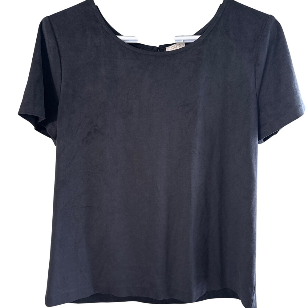 J.Crew Black Faux Suede Short Sleeve Keyhole Back Top F3816 FA16 Womens Medium